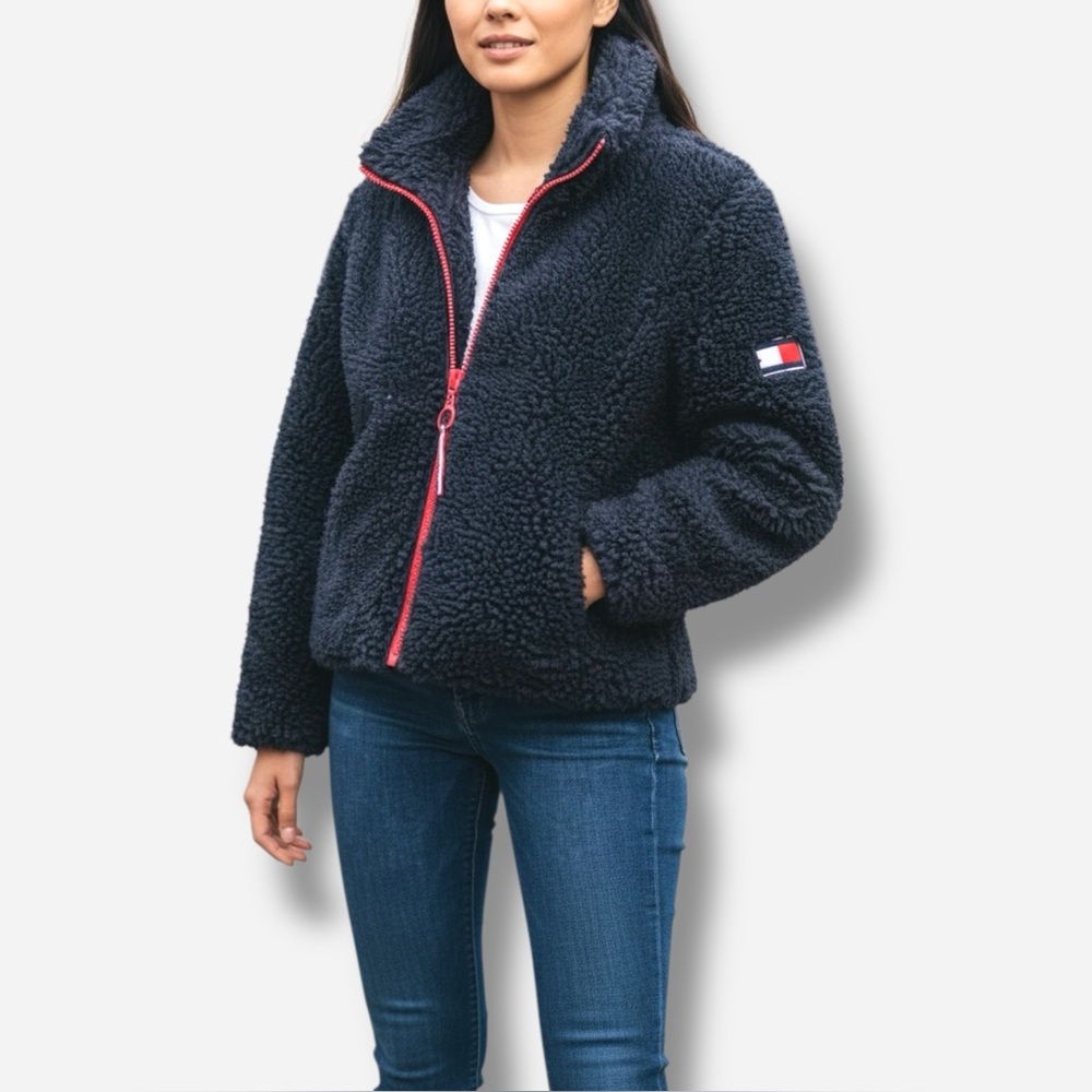 🌸New🌸 Tommy Hilfiger Full Zip Faux Fur Jacket Sz Medium Navy NWT